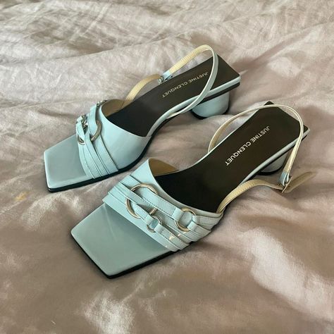 Blue Slip-on Heels, Designer Blue Slip-on Sandals, Justine Clenquet, Packaging Box, Baby Blue, So Cute, Packaging, Brand New, Sandals