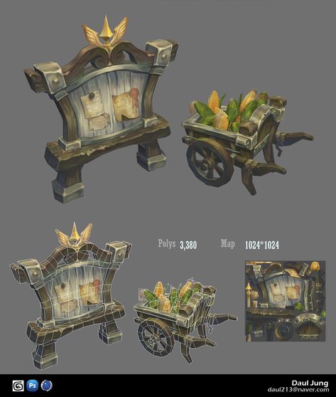 ArtStation - village Board & Corn cart, Daul Jung Quest Board Concept Art, Corn Texture, Quest Board, Village Games, Game 2d, Dragon House, Props Concept, Environment Props, 3d Printer Designs