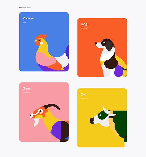 Animal App on Behance Pet Food Packaging, Pet Branding, Graphic Composition, 카드 디자인, Animal Graphic, Geometric Animals, Cat Cards, Dog Illustration, Animal Logo