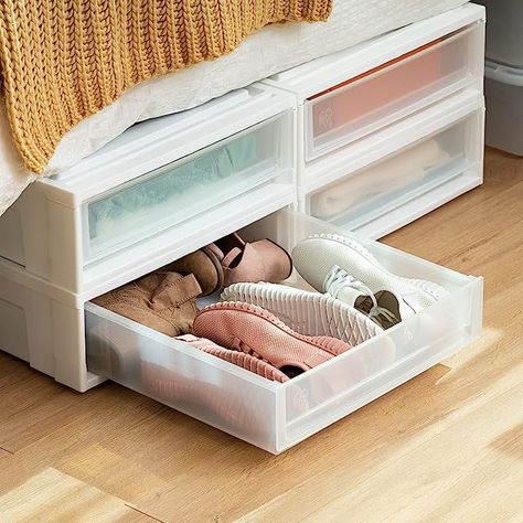 -Extra-long design meets any storage need by stacking or sliding under bed for maximum use of space -Sturdy, smooth-glide drawer pulls open easily -Stacks securely with under bed and Deep under bed box chests -Great for storing crafts, clothing, linens, Accessories, and more -Dimensions: 29.13L x 17.38W x 5.88H.Inside Dimensions: 27.0"L X 14.5"W x 4.0"H Clear drawer front allows you to easily identify contents inside Organizer Drawers, Under Bed Storage Boxes, Bedding White, Bed Box, Under Bed Storage Containers, Foldable Furniture, Under Bed Drawers, Folding Furniture, Mounted Shelves