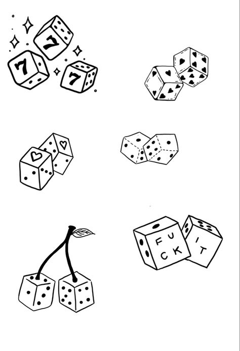 put together by me :) Dice Matching Tattoo, 333 Dice Tattoo, Girly Dice Tattoo, 222 Dice Tattoo, Dainty Tattoo Flash Sheet, Dice Flash Tattoo, Dice Tattoo Design Ideas, Dainty Dice Tattoo, 444 Dice Tattoo