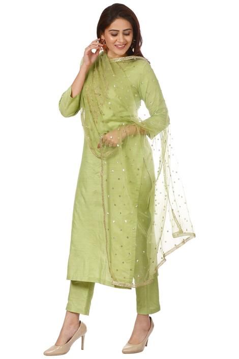 Pista Green Embroidered Kurti and Straight Pants with Pista Green Net Dupatta Latest Kurtis, Silk Kurti Designs, Indian Kurti Designs, Kurti Sleeves Design, Indian Kurti, Pista Green, Embroidered Kurti, Silk Kurti, Simple Kurti Designs