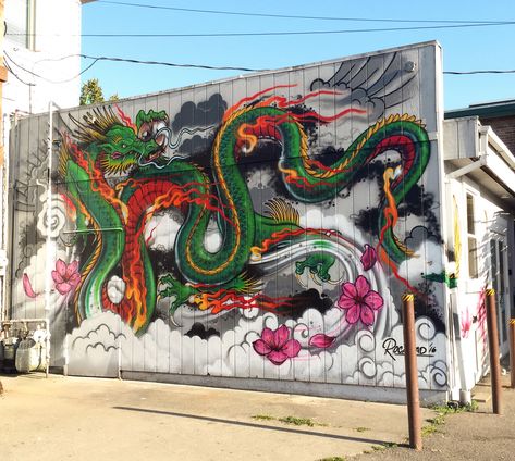 Dragon Street Art | #Dragon #graffiti #graff #streetart #mural #artist #painting #bombing #spray #paintspray #design #dragons #peinture #drawing Mural Cafe, Trick Art, Dragon Wall Art, Mural 3d, Street Mural, Graffiti Murals, Mobile Art, Spray Paint Art, Facebook Fan Page