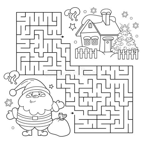 Maze or Labyrinth Game. Puzzle. Coloring Page Outline of Santa Claus with gifts bag and Christmas tree. New year. Christmas. Illustration about santa, matching, goal - 231314223 Christmas Activity Printables Free, Elementary Christmas Activities, Christmas Mazes For Kids Free Printables, Christmas Puzzles For Kids, Christmas Activity Pages, Christmas Activity Sheets, Santa Claus With Gifts, Christmas Games Printable, Christmas Maze