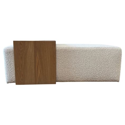 Custom Boucle Cube Ottoman with White Oak Waterfall Table | See more antique and modern Ottomans and Poufs at https://www.1stdibs.com/furniture/seating/ottomans-poufs Rectangle Ottoman Coffee Table, Custom Ottoman, Waterfall Table, Wood Bowl Decor, Wood Ottoman, Rectangle Ottoman, Large Ottoman, Antique Ottoman, Ottoman Coffee