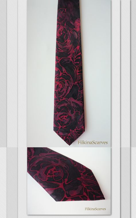 Varna Bulgaria, Bee Wax, Magenta Flowers, Painted Fabric, Flower Tie, Luxury Ties, Dark Magenta, Unique Ties, Guys Clothing Styles