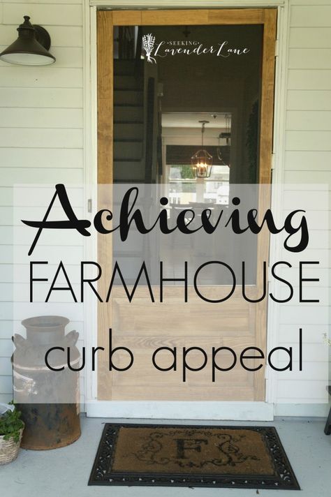 Achieving True Farmhouse Curb Appeal Farmhouse Curb Appeal, Farmhouse Kitchen On A Budget, Seeking Lavender Lane, Rustic Landscaping, Front Yards Curb Appeal, Front Porch Makeover, Farmhouse Outdoor Decor, Porch Makeover, Farmhouse Landscaping