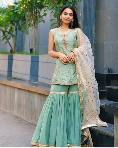 Pastel Sharara, Sharara For Women, Garara Dress, Sharara Dress, Floral Skirt Outfits, Indian Designs, Indian Outfits Lehenga, Wedding Moodboard, Kurta Neck Design