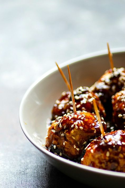 Instant Pot Honey Sesame Glazed Chicken Meatballs Honey Sesame Sauce, Glazed Apples, Moist Meatballs, Meatball Sauce, Apple Glaze, Honey Sesame, Sesame Sauce, Meatballs Easy, Monthly Meal Planning