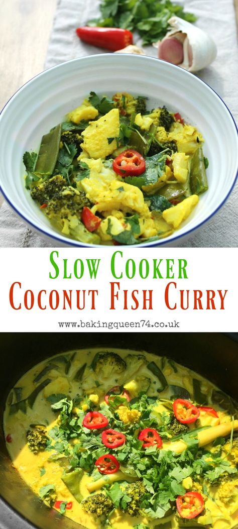 Slow cooker coconut fish curry - an easy to make dish, full of flavour, using your slow cooker Slow Cooker Fish, Coconut Fish Curry, Coconut Fish, Fish Curry Recipe, Paleo Crockpot, Easy Fish Recipes, Slow Cooked Meals, Curry Dishes, Fish Curry