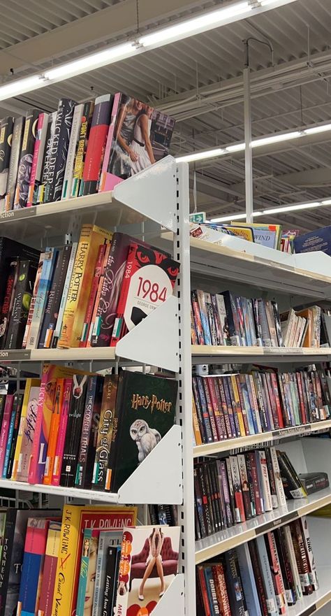 A white bookshelf with lots of books innit. Village Aesthetic, Aesthetic Bookshelf, Value Village, City Of Glass, David Mitchell, The Scorch, The Scorch Trials, Anne Rice, Thrift Store