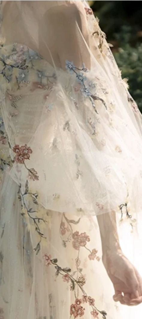 Fairycore Wedding Dress Fairycore Wedding Dress, Monet Wedding, Fairycore Wedding, Fairytale Bridal, Embroidery Wedding, Blue Wedding Dresses, Sleeve Wedding Dress, Dreamy Dress, True Life