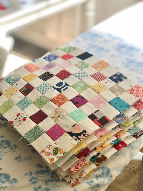 Gigi's Thimble: Postage Stamp Quilt Scrap Squares Quilts, Postage Stamp Quilt Tutorial, Scrap Quilt Squares, Patchwork Crafts Fabric Scraps, Scrappy Crumb Quilt Patterns, Now And Later Quilt Pattern, Postage Stamp Quilts Ideas, Quilt Blocks From Scraps, Scrappy Postage Stamp Quilt