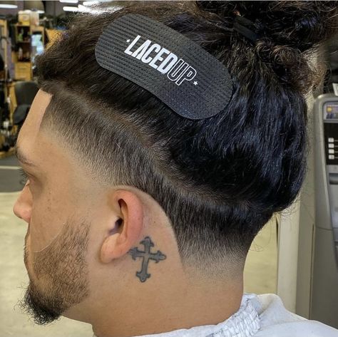 Haircut For Men Long Hair Undercut, Low Taper Undercut, Drop Fade Long Hair, Taper Fade Long Curly Hair, Long Hair Taper, Man Bun Curly Hair, Bald Taper Fade, Mens Long Hair Undercut, Low Fade Curly Hair