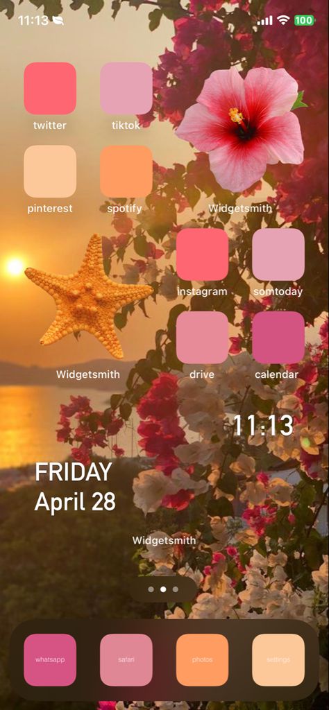 Pink Orange Summer Aesthetic, Phone Homescreen Ideas Aesthetic, Summer Aesthetic Wallpaper Collage Pink, Summer Wallpaper Iphone Widgets, Summer Phone Design, Summer Aesthetic Homescreen Layout, Summer Phone Theme Aesthetic, Ios Summer Aesthetic, Summer Phone Theme Ideas