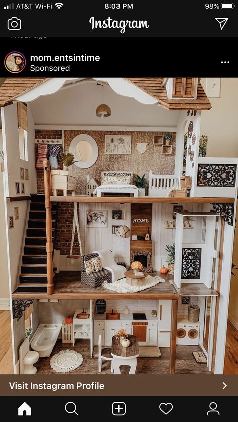 Boho Dolls House, Boho Barbie House, Barbie Doll House Makeover, Barbie House Makeover, Dollhouse Interior Ideas, Wooden Barbie House, Doll House Makeover, Boho Dollhouse, Princess Doll House