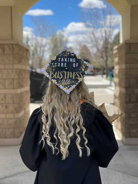 Graduation Cap Designs For Business Major, Grad Caps For Business Majors, Grad Cap Ideas Business Major, Graduation Cap Business Major, Grad Cap Business Major, College Graduation Cap Ideas Business, Graduation Cap Designs Pearls, Business Management Graduation Cap, Business Administration Graduation Cap