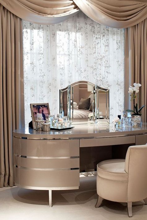 modern makeup vanity design ideas with trifold mirror  #makeup #vanity #table #furniture #design #ideas Mirror Chair, Modern Dressing Table Designs, Deco Dressing, Flowers Mirror, Interior Design Per La Casa, Luxury Bedroom Decor, Dressing Table Design, Modern Luxury Bedroom, Luxury Bedroom Design