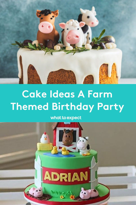 Here are some fun cake ideas for your little one's farm-themed birthday party. Farm 2nd Birthday Cake, Farm Birthday Photo Shoot, Farm Sheet Cake, Old Macdonald Birthday Cake, Animal Farm Cake, Farm Cake Ideas, Farm Theme First Birthday, Farm Animals Birthday Cake, Farm Animal Themed Birthday Party