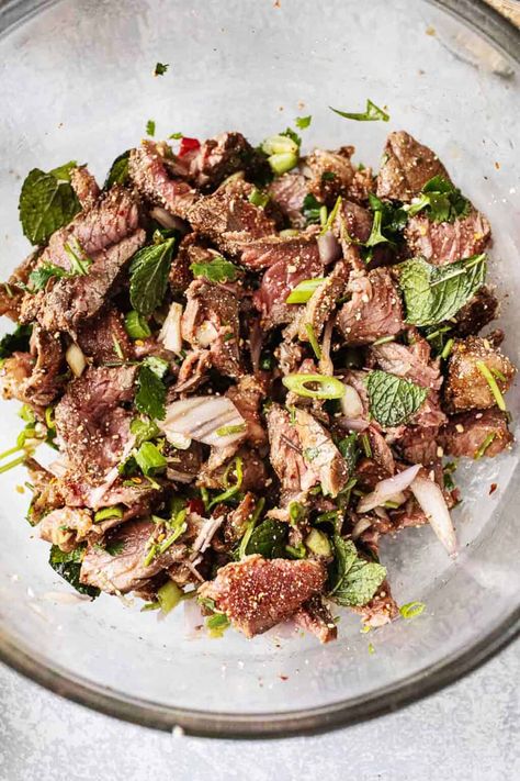 Laab Recipe, Beef Larb, Thai Larb, Larb Recipe, Tasty Thai, Thai Beef, Pork Fillet, Beef Salad, Asian Foods