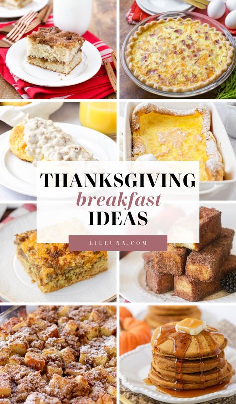 Stretch those stomachs and start the day of family and food with a tasty breakfast using any of these delicious Thanksgiving Breakfast Ideas! From sweet to savory, we have you covered. #thanksgiving #breakfast #thanksgivingbreakfast #breakfastideas Make Ahead Thanksgiving Recipes, Thanksgiving Breakfast Ideas, Make Ahead Thanksgiving, Pumpkin French Toast Bake, Cheesy Breakfast Casserole, Christmas Breakfast Casserole, French Toast Bake Recipe, Thanksgiving Brunch, Pecan Sticky Buns