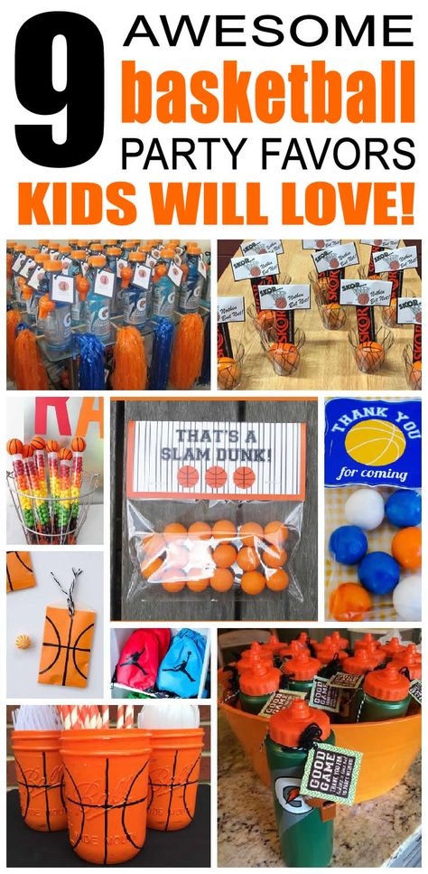 9 Basketball party favor ideas for kids. Fun basketball birthday party favors for children. Basketball Themed Party Favors, Basketball Theme Dessert Table, Basketball Party Snacks, Basketball Party Favor Ideas, Basketball Party Snack Ideas, 3rd Birthday Basketball Theme, Basketball Themed Snacks, Basketball Party Centerpieces, Basketball Graduation Party Ideas