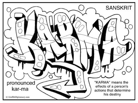 Karma Graffiti, free printable coloring page                                                                                                                            Mehr Graffiti Coloring, Name Coloring Pages, Free Adult Coloring Printables, Adult Coloring Books Printables, Adult Colouring Printables, Swear Word Coloring Book, Swear Word Coloring, Coloring Pages Inspirational, Graffiti Words