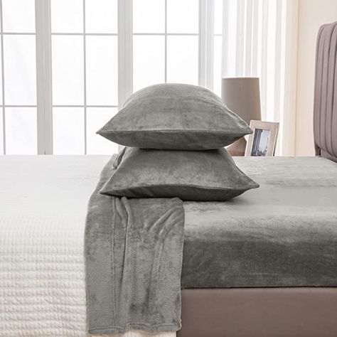 Great Bay Home Bed Linen Set, 4 Piece, Extra Soft Velvet Plush Queen Micro Fleece Sheet Set, Deluxe Microplush Non Pilling Sheets, Deep Pocket, Lavish Sherpa Velvet Luxe Collection, Queen, Grey Velvet Sheets, Clean Bed, Full Size Sheets, Queen Size Sheets, King Size Sheets, Perfect Bedding, Twin Sheets, Twin Sheet Sets, Bedding Stores