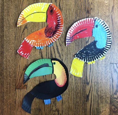 Tucan Crafts Preschool, Rainforest Animal Crafts Preschool, Jungle Art For Kids, Jungle Kindergarten, Toucan Craft, Rainforest Crafts, Jungle Crafts, Kindergarten Drawing, Vacation Bible School Craft