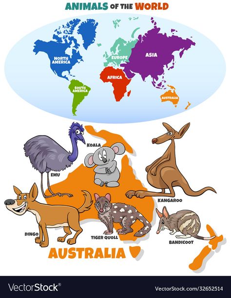 World Map With Continents, Geography Kids, European Animals, Social Studies Maps, World Map Continents, Cartoon Map, Australian Maps, Geography For Kids, Australian Continent