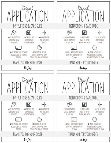 Decal Application Instructions Free, Car Decal Instructions For Customers, Decal Application Instructions, Cricut Projects Easy, Order Cards, Business Printables, Small Business Planner, Best Small Business Ideas, Cricut Projects Beginner