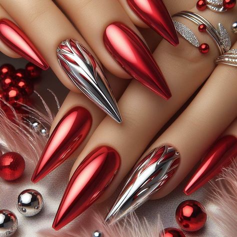 Nail Art With Chrome, Ombre Chrome Nails, Red Chrome Nails, New Year Nails, Elegant Touch Nails, Hd Motorcycles, Bright Red Nails, Summer Nail Ideas, Nails Art Designs