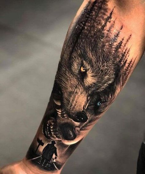 25 Wolf Forearm Tattoo Ideas For Men & Women | PetPress Wolf Tattoo Forearm, Wolf Tattoos Men, Animal Sleeve Tattoo, Nature Tattoo Sleeve, Wolf Tattoo Sleeve, Cross Tattoos, Men Tattoos Arm Sleeve, Forearm Sleeve Tattoos, Cool Forearm Tattoos