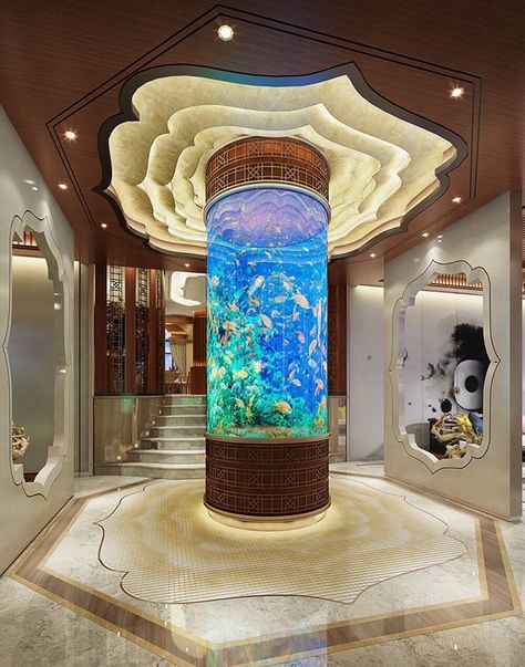 Cylindrical aquarium for mansion Art Deco Style Interior, Amazing Aquariums, Home Aquarium, Aquarium Design, Room Deco, Mansion Interior, Aquarium Decor, Luxury Homes Interior, Luxury Homes Dream Houses