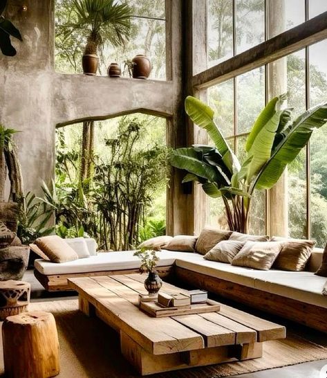 Terrace Moodboard, Dark Boho Living Room, Bali Design, Earthy Living Room, Trendy Interior Design, Interior Livingroom, Jungle House, Core Core, Tiny Garden