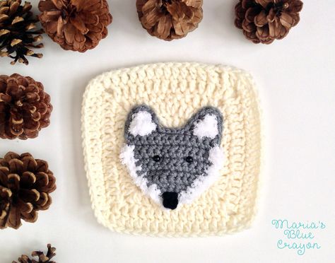 Woodland Wolf Granny Square - Woodland Afghan Series Wolf Applique, Wolf Crochet Pattern, Wolf Crochet, Motifs Afghans, Crochet Wolf, Crochet Woodland, Motifs Granny Square, Woodland Blanket, Woodland Pattern