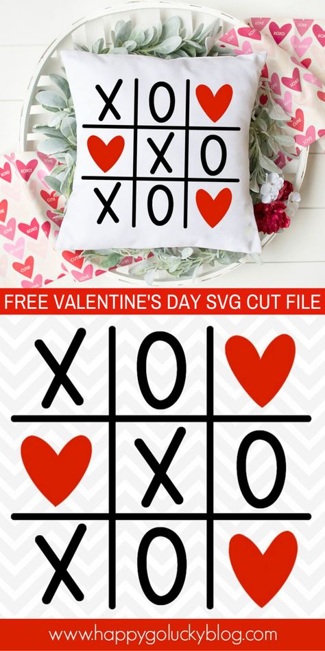 Valentines Day Pillows, Valentines Cricut, Valentine Cricut, Cricut Valentines Projects, Cricut Valentines, Tic Tac Toe Valentine, Free Cricut Svg, Seasonal Tree, Valentine Pillow