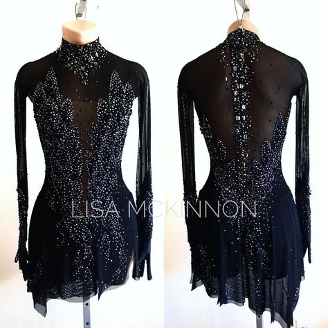 Lisa McKinnon on Instagram: “Custom Lisa McKinnon for our fabulous client Merriam 🖤🦅💫#customlisamckinnon #lisamckinnon #costumedesigner #custom #costumes #figureskating…” Long Sleeve Ice Skating Dress, Long Sleeve Figure Skating Dresses, Elegant Figure Skating Dresses, Ice Skating Dresses Black, Black Ice Skating Outfit, Figure Skating Black Dress, Figure Skating Dress Black, Black Skating Dress, Figure Skating Dresses Black