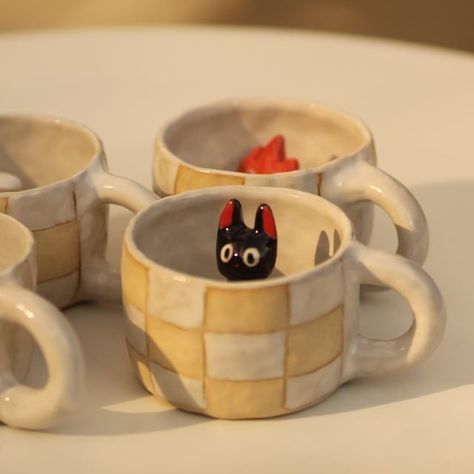 Studio Ghibli Ceramic Mug, Patio Ideas Hot Tub, Studio Ghibli Ceramic, Studio Ghibli Ceramics, Jiji Mug, Ghibli Ceramics, Studio Ghibli Pottery, Ghibli Pottery, Black Themed Bedroom