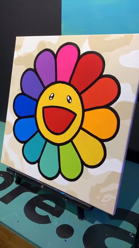 Cute Colorful Painting Ideas, Painting Ideas Easy Simple Big Canvas, Simple Canvas Paintings Aesthetic Easy, Things To Paint On Canvas Easy, Y2k Painting Ideas Easy, Cute Easy Things To Paint, 90s Painting Ideas, Y2k Canvas Painting, Color Art Lessons