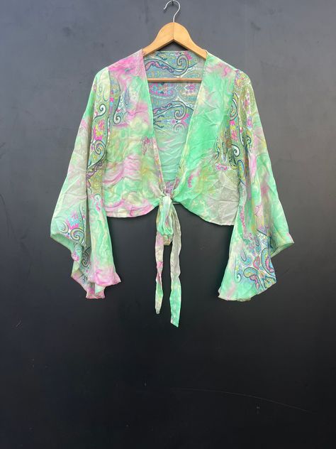 Unique Crop Tops, Silk Wrap Top, Boho Crop Top, Silk Crop Top, Bell Sleeve Crop Top, Boho Crop Tops, Cropped Tops, Bohemian Hippie, Cropped Tube Top