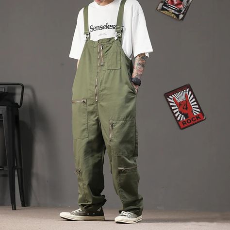 American retro multi-pocket overalls Overalls Outfit Men, Mens Jumpsuit, Loose Overalls, Selvage Denim, Overalls Men, Overalls Pants, Denim Patches, Mens Cargo, Zombie Apocalypse