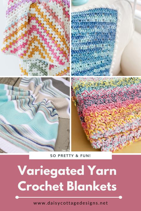 Crochet Blanket Variegated Yarn, Variegated Yarn Crochet Patterns, Variegated Yarn Crochet, Yarn Ideas, Crochet Blanket Pattern Easy, Crocheting Projects, Easy Crochet Blanket, Bernat Blanket Yarn, Crochet Blanket Designs