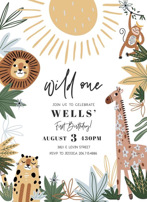 Safari Animals Birthday, Animal Jungle, Cars Theme Birthday Party, Safari Birthday Party, Birthday Invites, Safari Birthday, Wild One, Animal Birthday, Wild Ones