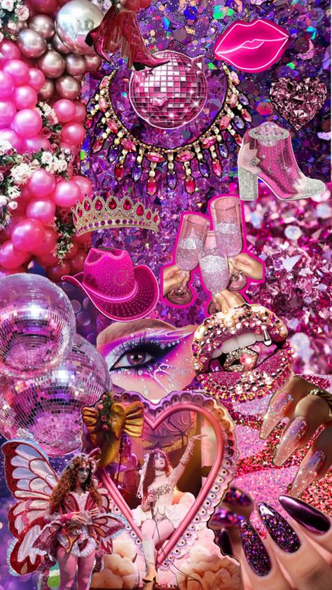 Collage inspired by the pink pony club by Chappell Roan Pink Pony Club Birthday, Chappell Roan Party Theme, Pink Pony Club Bachelorette, Pink Pony Club Party, Queer Disco, Pink Pony Club Aesthetic, Beach Sweet 16, 34 Birthday, Bday Vibes