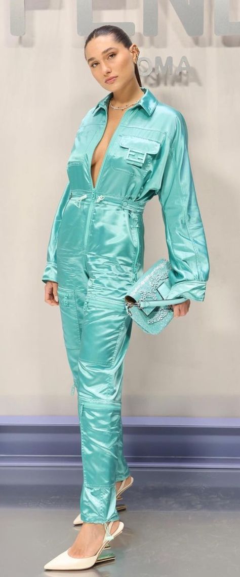 Satin Clothing, Classic Corvette, Silk Clothes, Catsuit, Silk Satin, Overalls, Jumpsuit, Turquoise, Satin