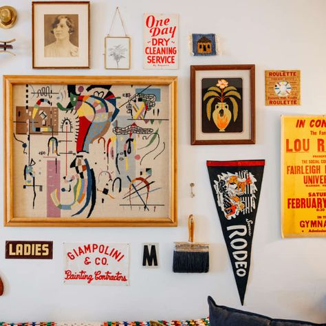 See Inside This Artist and Designer’s Philly Rowhome | Apartment Therapy Philly Rowhome, Philadelphia Poster, Wood Magazine, Vintage Knobs, Apartment Art, Cheap Vinyl, Painting Contractors, Gallery Walls, Beautiful Interior Design