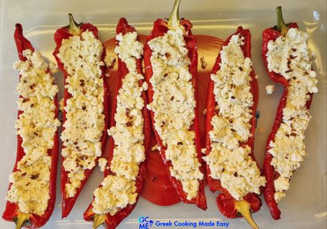 Mini Peppers Recipes, Greek Stuffed Peppers, Sweet Pepper Recipes, Baked Peppers, Feta Recipes, Stuffed Mini Peppers, Greek Cooking, Peppers Recipes, Stuffed Sweet Peppers