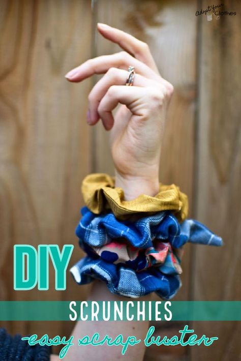 Learn how to make scrunchies - the perfect scrap busting project! #sewing #diy #sewingscrunchies #diyscrunchies #scrapbuster Adopt Clothes, Scraps Sewing, How To Make Scrunchies, Gifts For Yourself, Clothing Upcycle, Scrap Busters, Diy Closet, Sewing Diy, Sewing Material