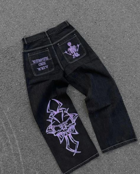 Graphic Pants, Graphic Jeans, Y2k Baggy Jeans, Hip Hop Trends, Street Jeans, Slouchy Jeans, Hip Hop Jeans, Y2k Pants, Black Pants Men